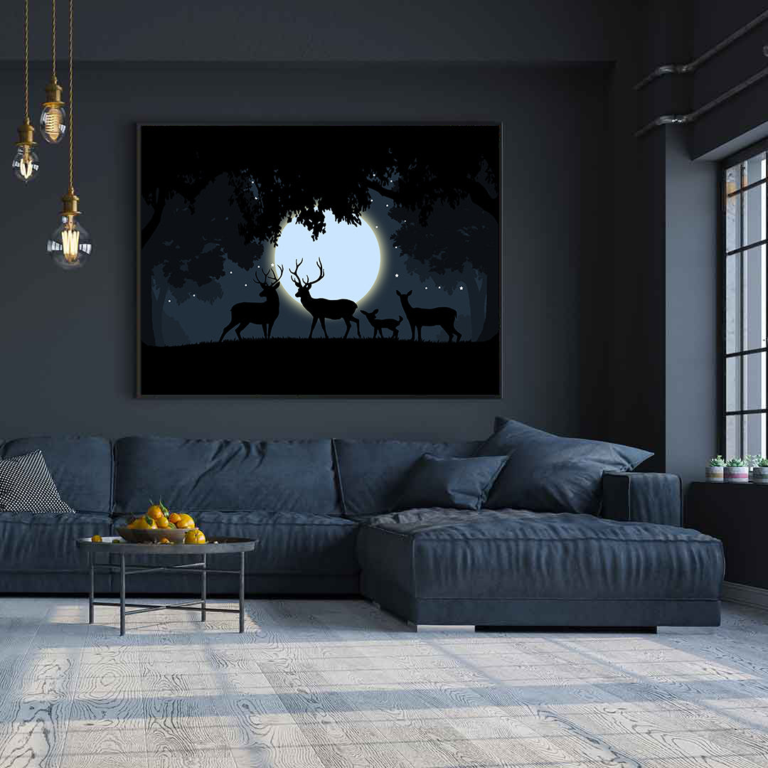 Leinwandbild - Hirsch bei Vollmond