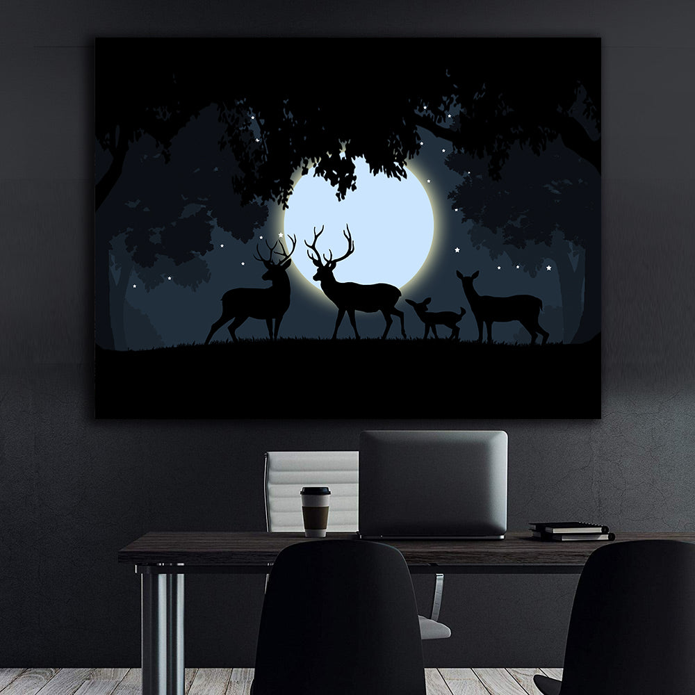 Leinwandbild - Hirsch bei Vollmond