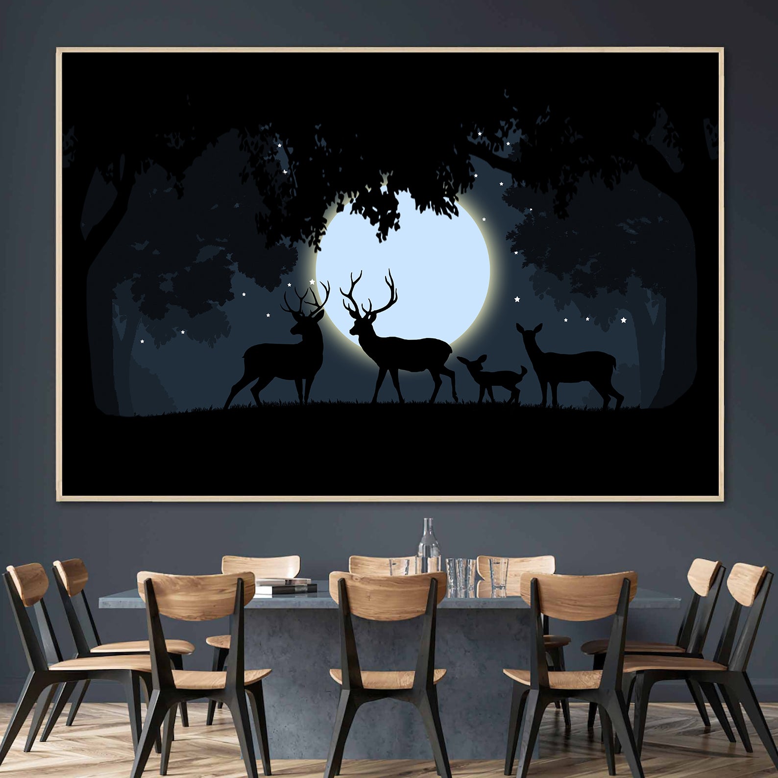 Leinwandbild - Hirsch bei Vollmond