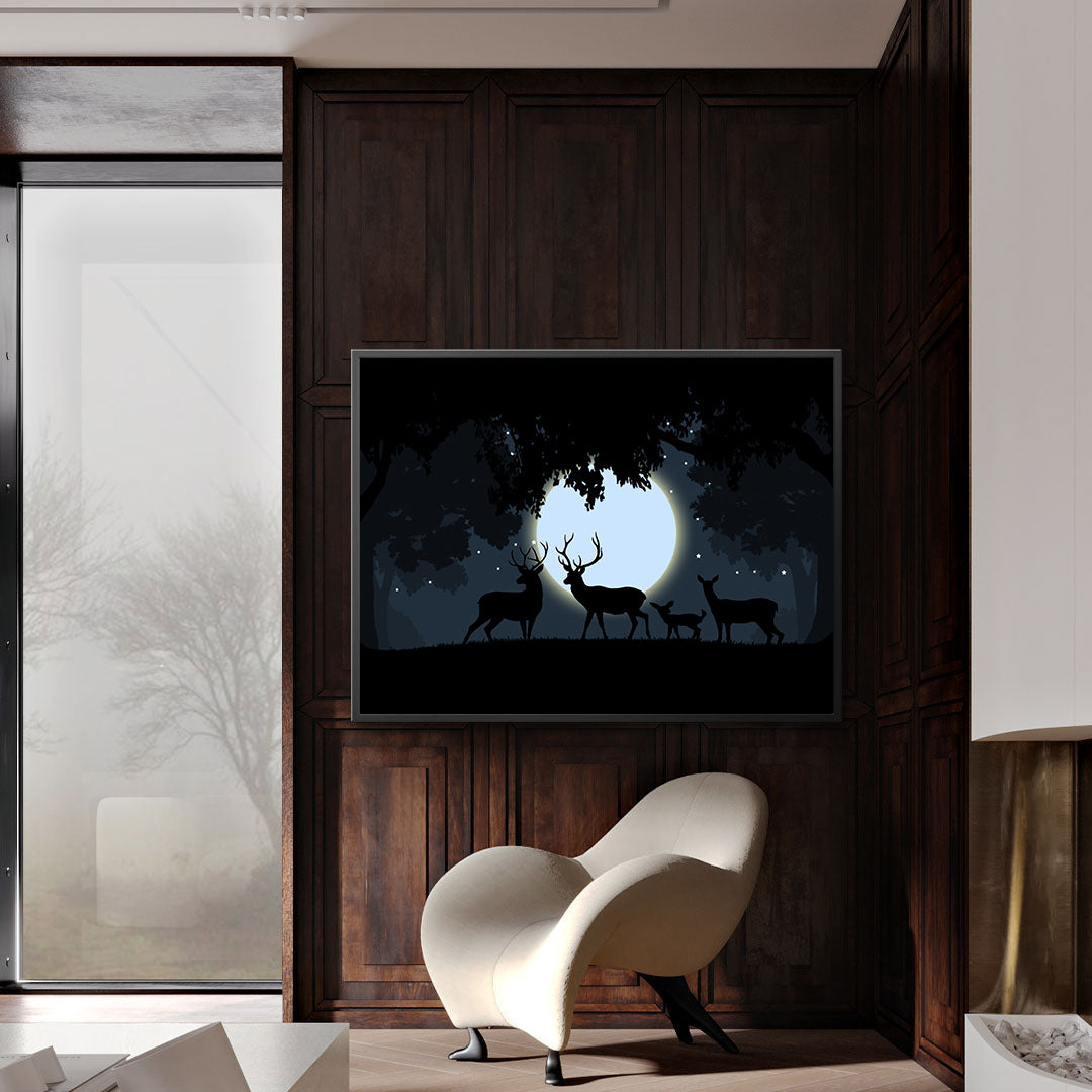 Leinwandbild - Hirsch bei Vollmond
