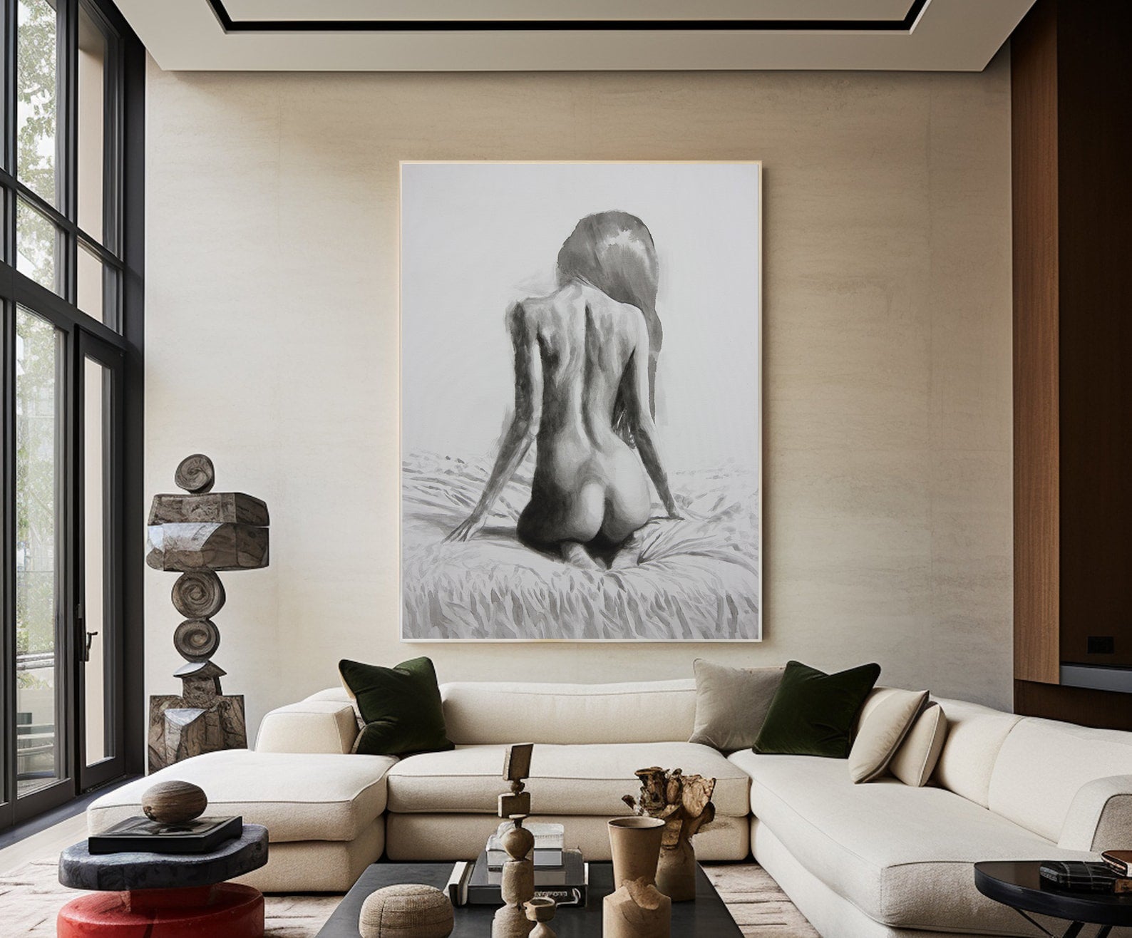 Peinture sur toile - Femme nue en noir et blanc