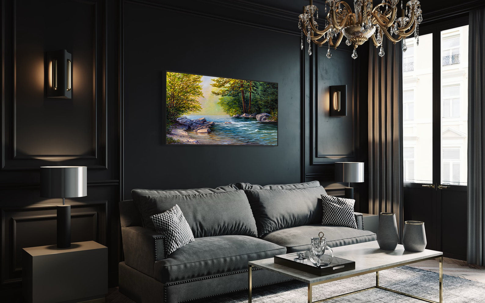 Peinture sur toile - Rivière dans la forêt