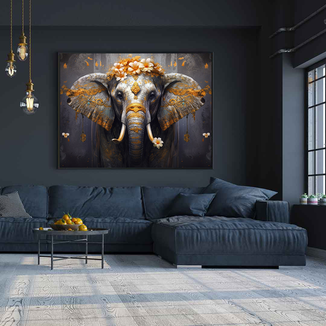 Leinwandbild - Elefant mit Blumen