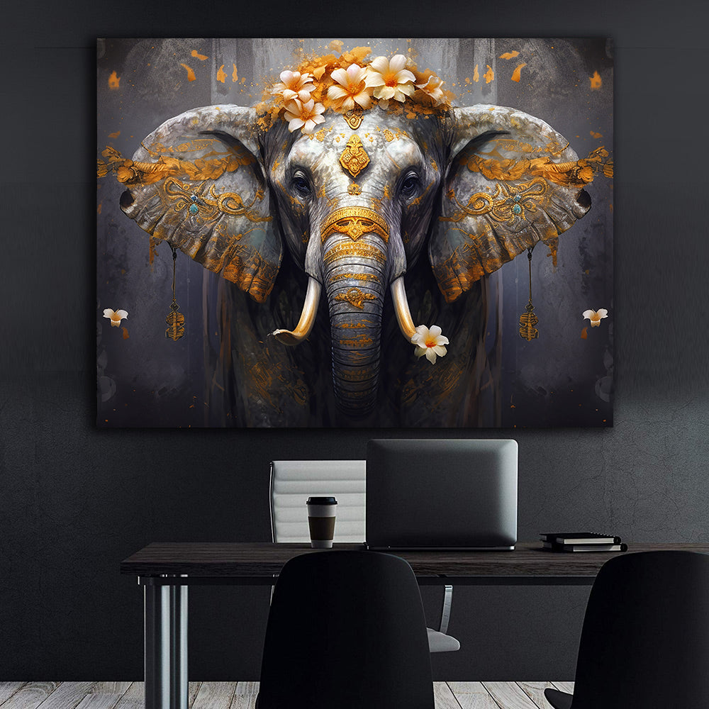 Leinwandbild - Elefant mit Blumen