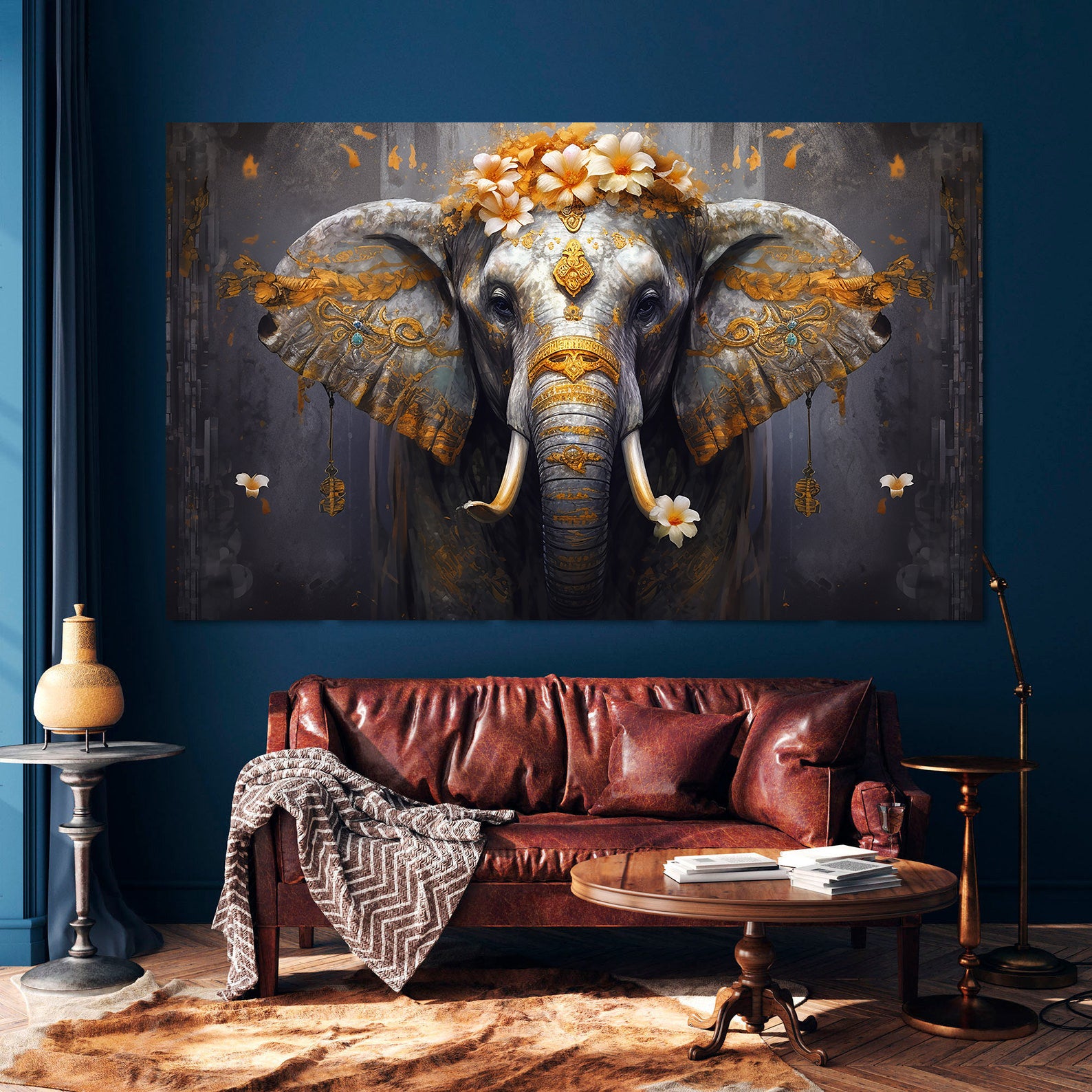 Peinture sur toile - Éléphant avec fleurs