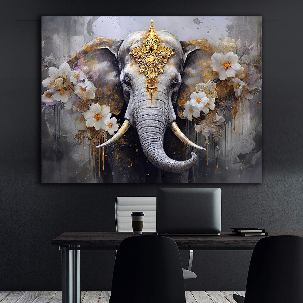 Leinwandbild - Elefant mit Blumen