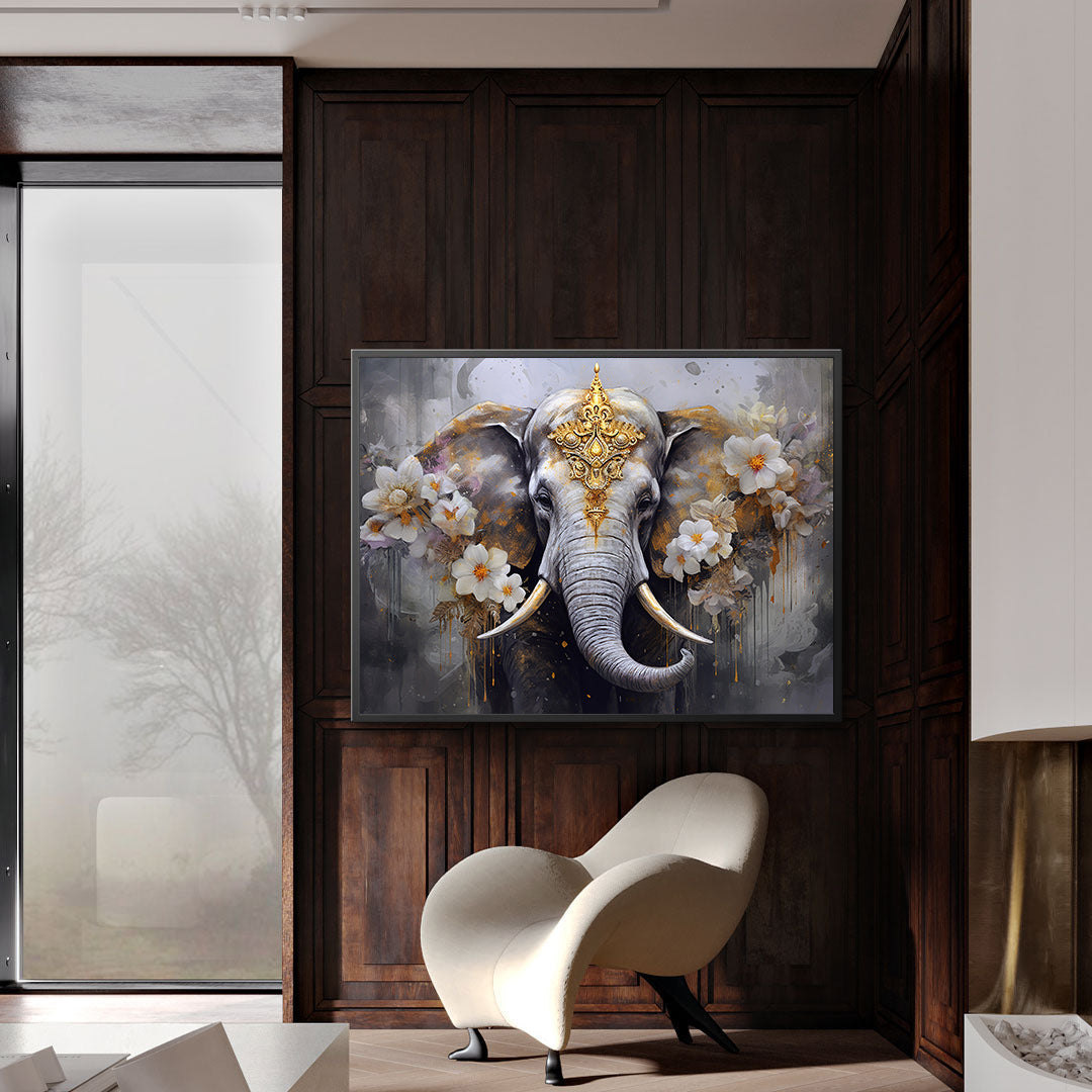 Peinture sur toile - Éléphant avec fleurs
