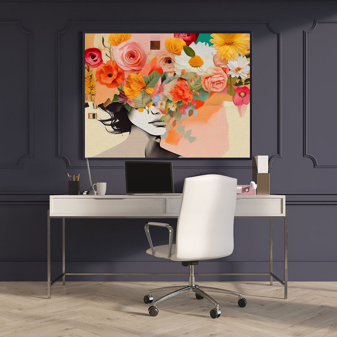 Leinwandbild - Portrait mit Blumen