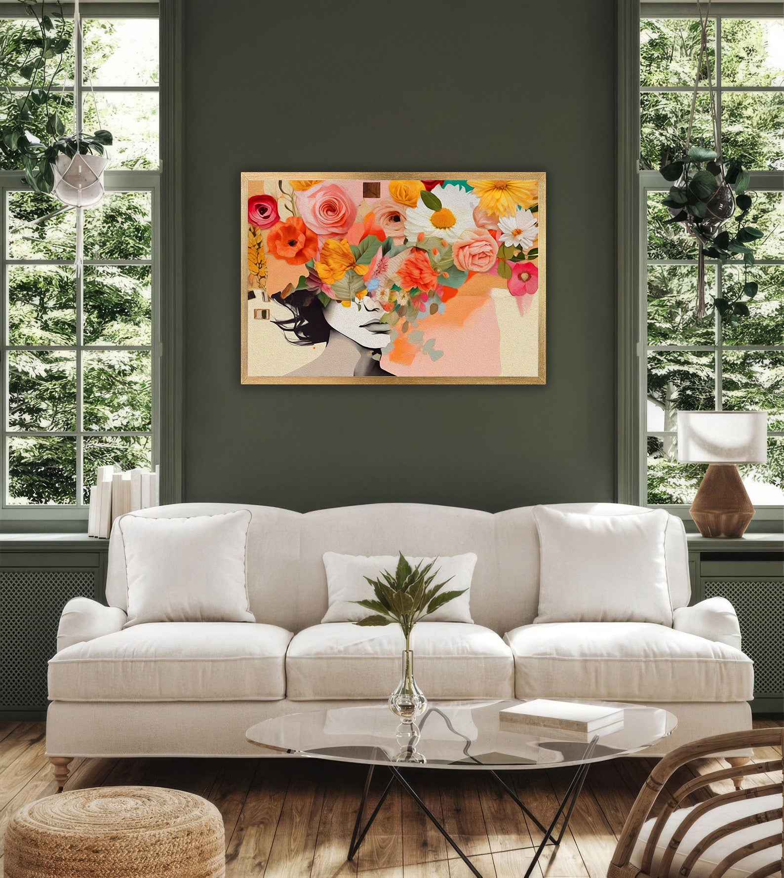 Leinwandbild - Portrait mit Blumen