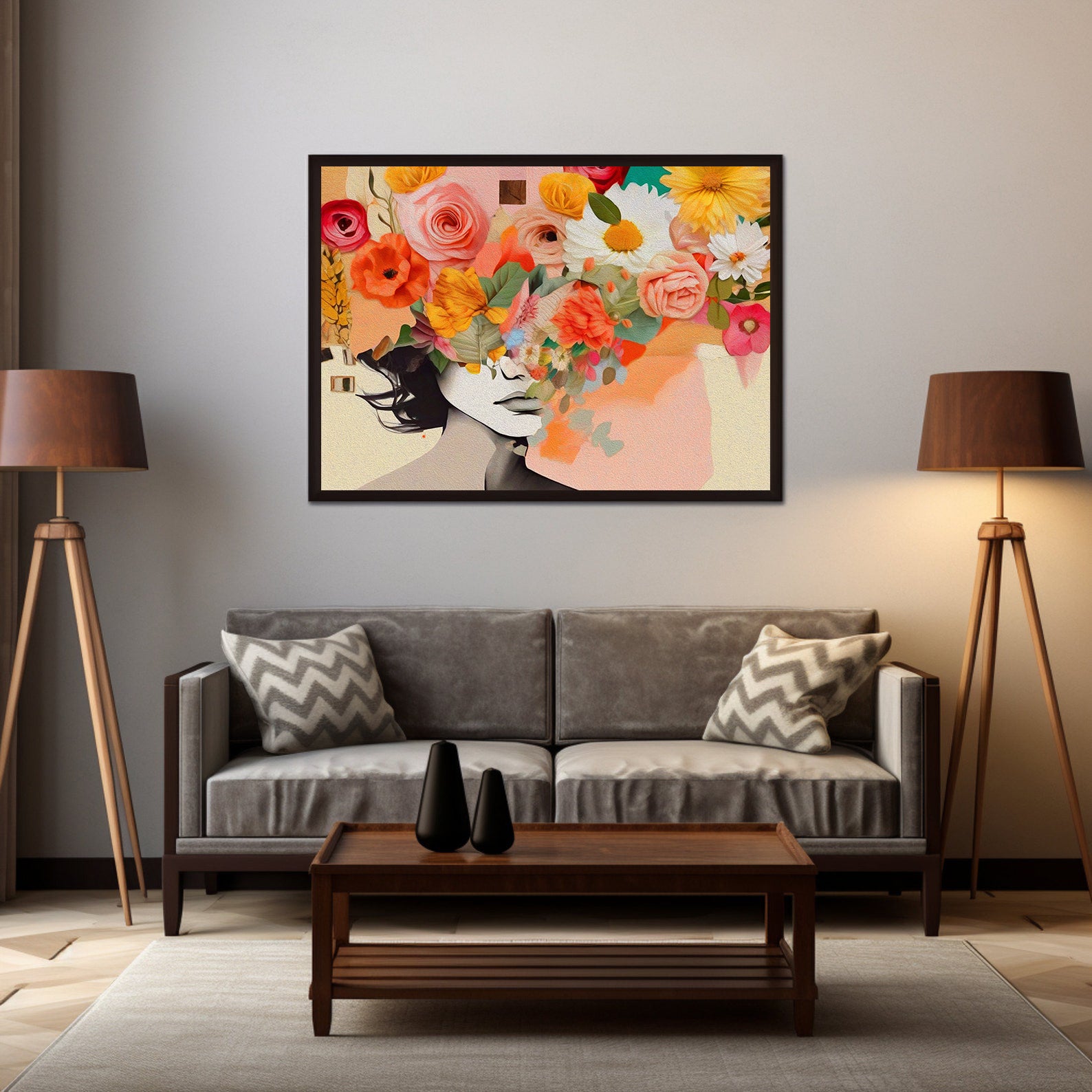 Leinwandbild - Portrait mit Blumen