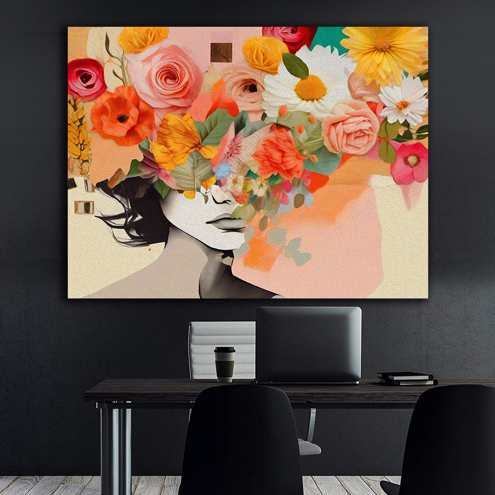 Leinwandbild - Portrait mit Blumen