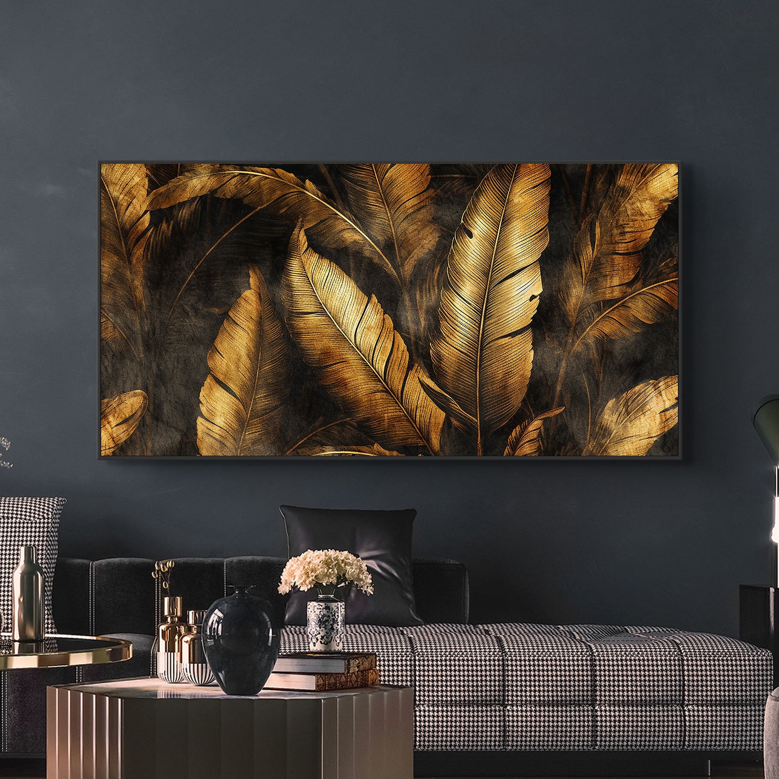 Peinture sur toile – Feuilles dorées