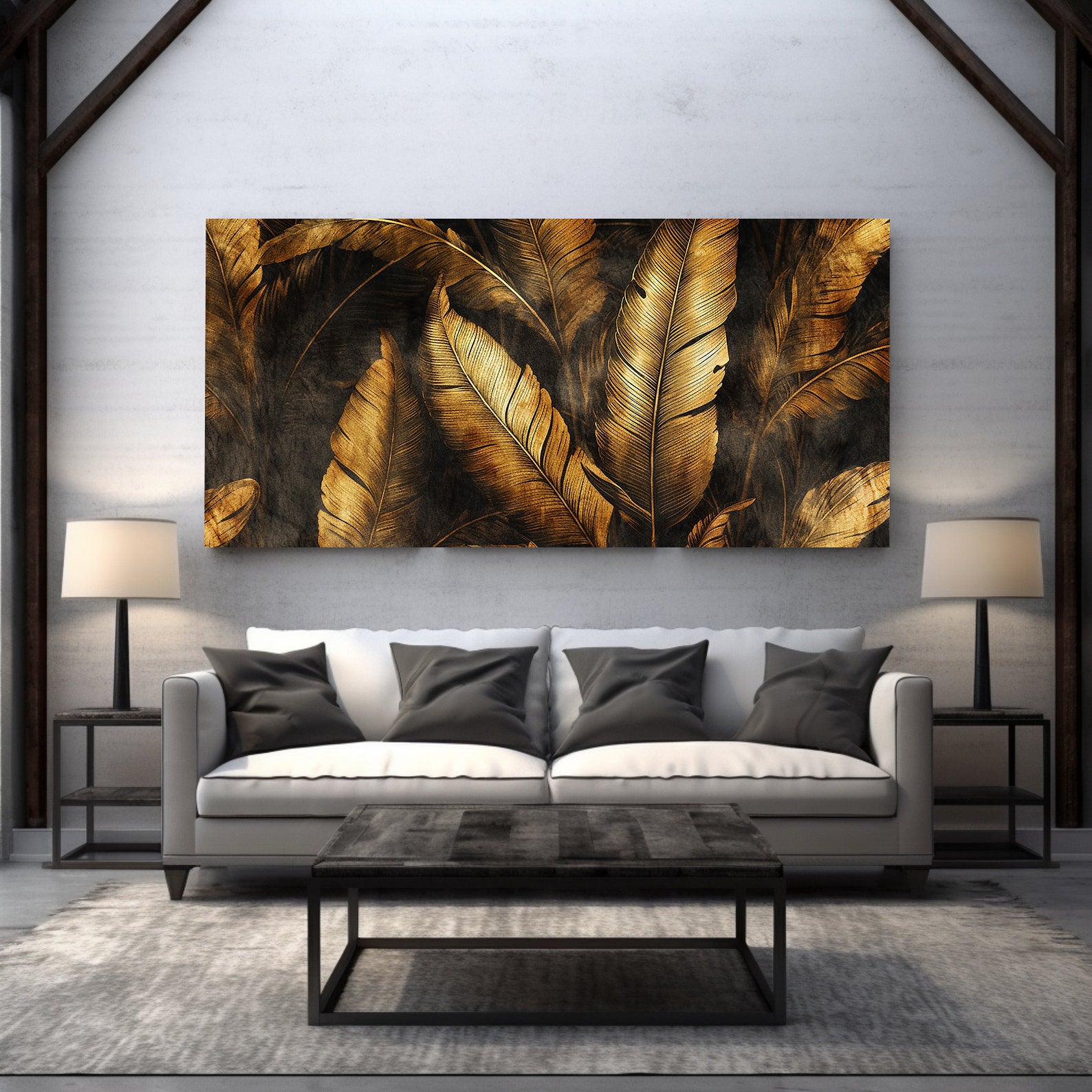 Peinture sur toile – Feuilles dorées