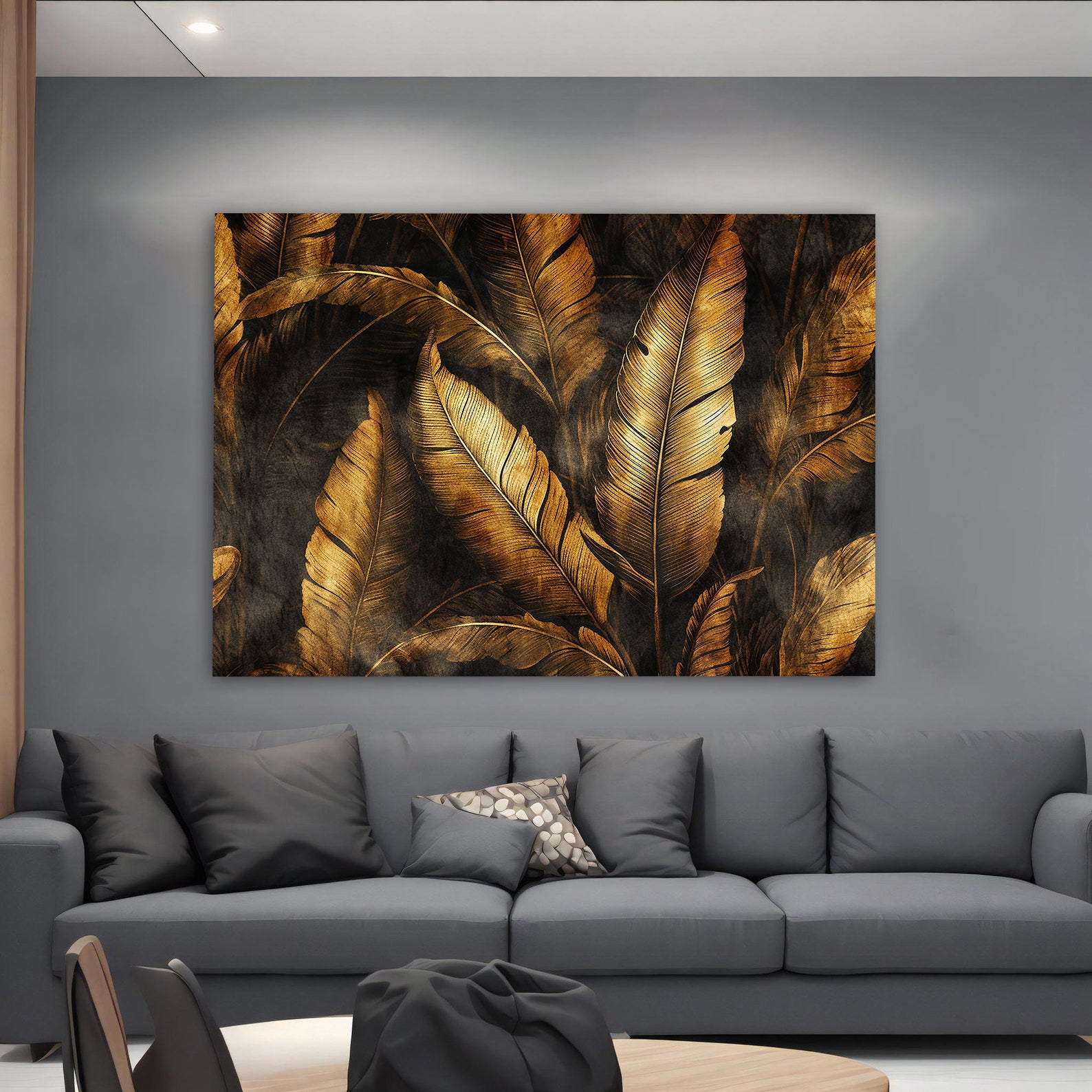 Peinture sur toile – Feuilles dorées