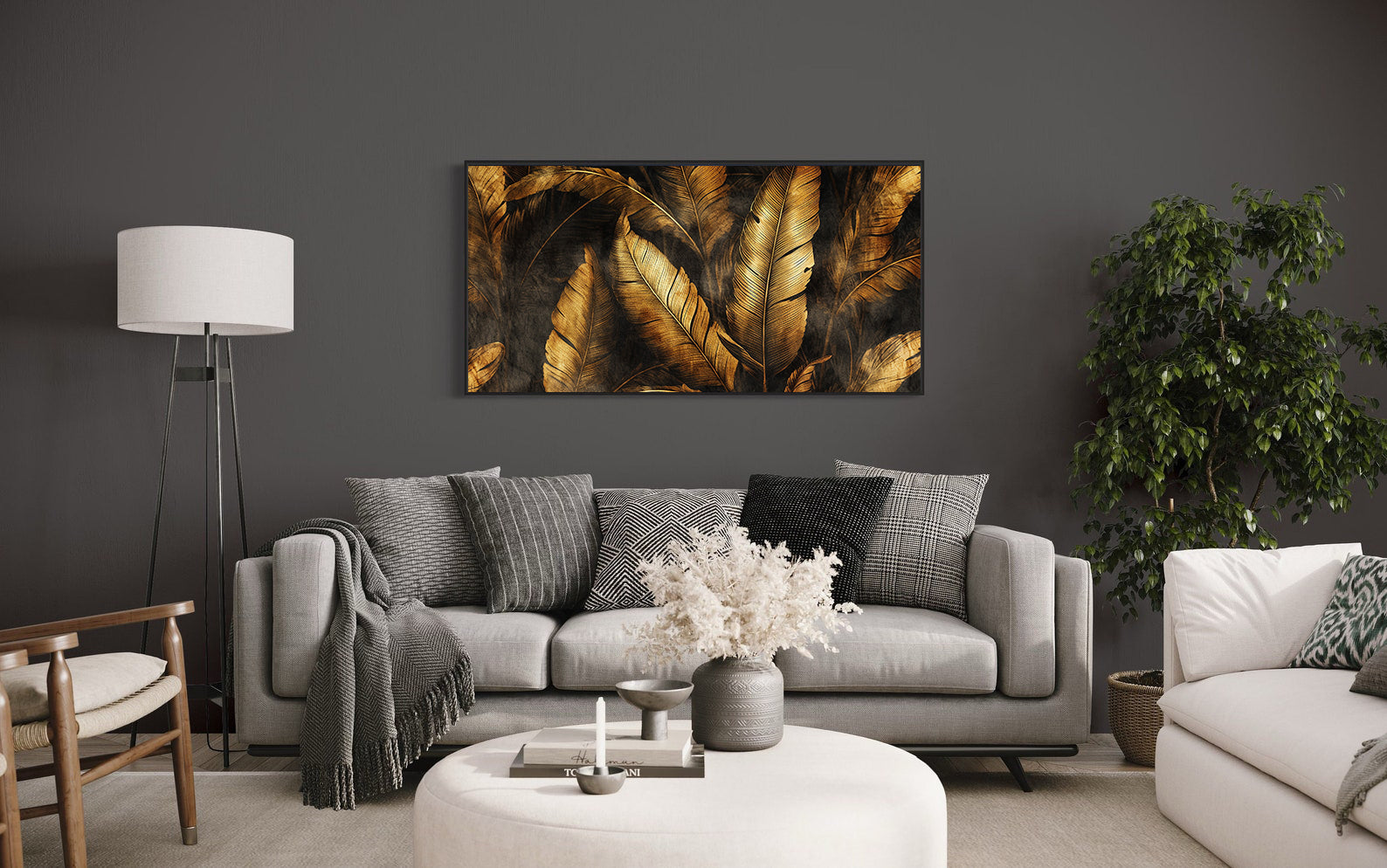 Peinture sur toile – Feuilles dorées