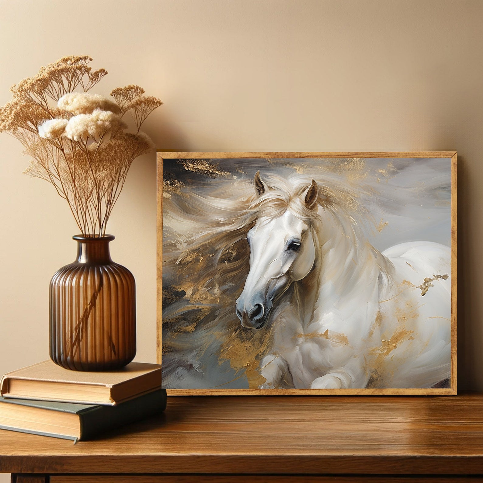 Leinwandbild - Sportliches weißes Pferd