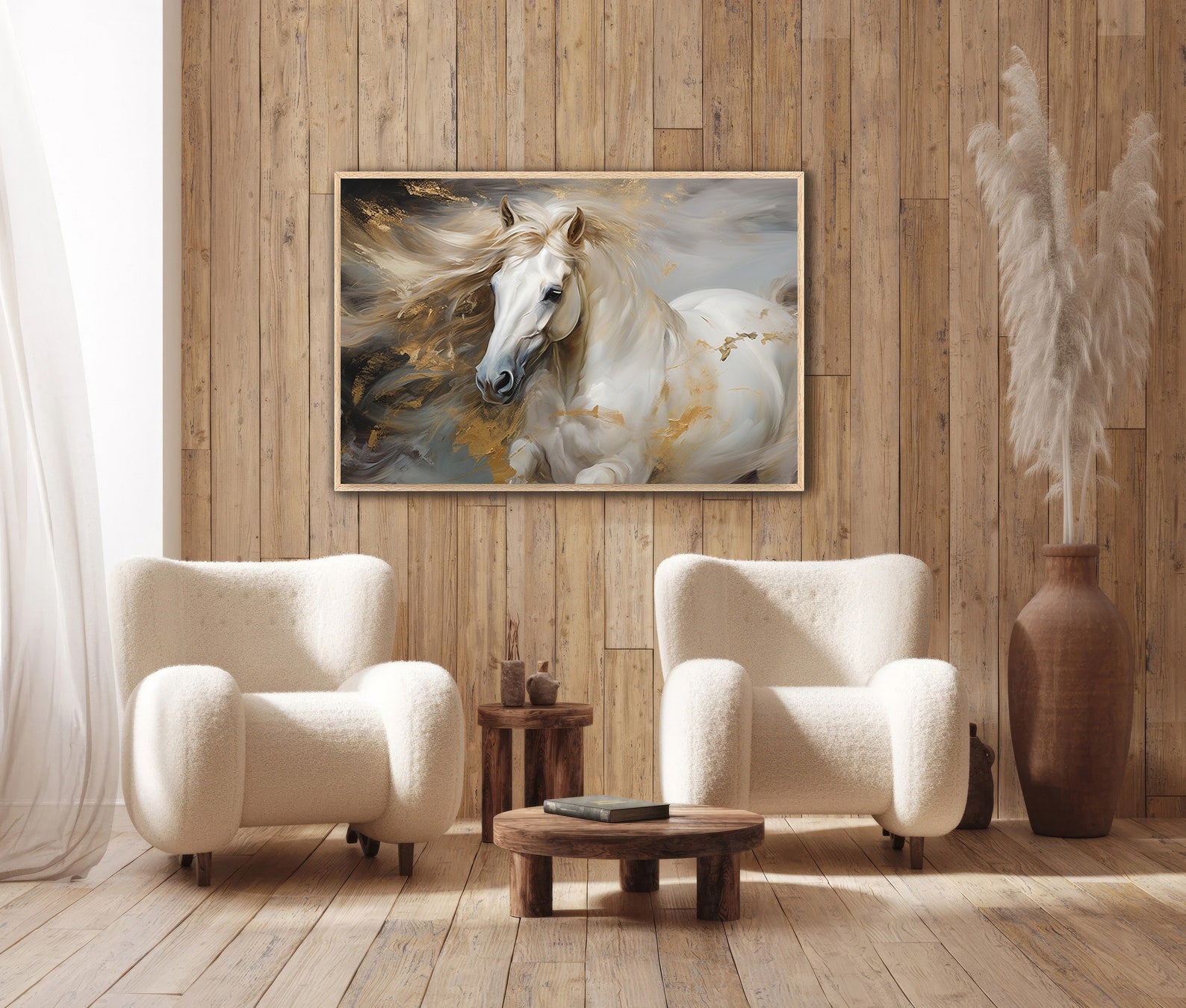 Leinwandbild - Sportliches weißes Pferd