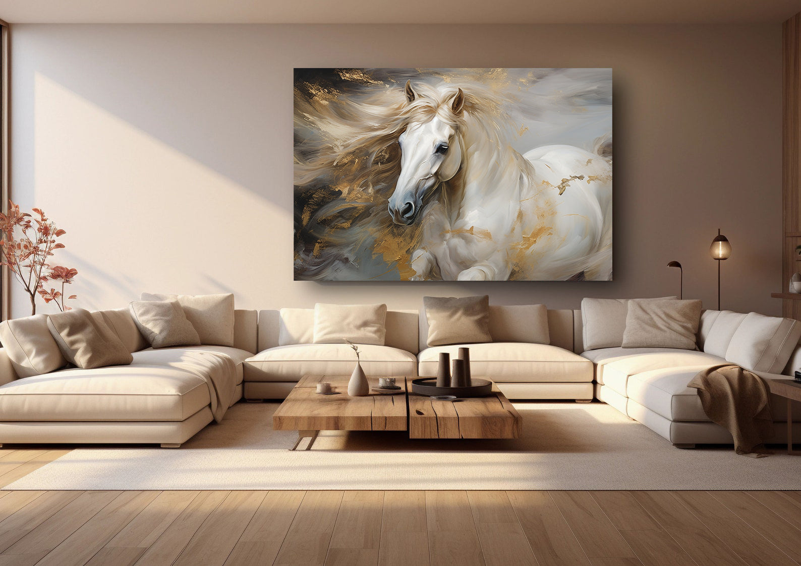 Leinwandbild - Sportliches weißes Pferd