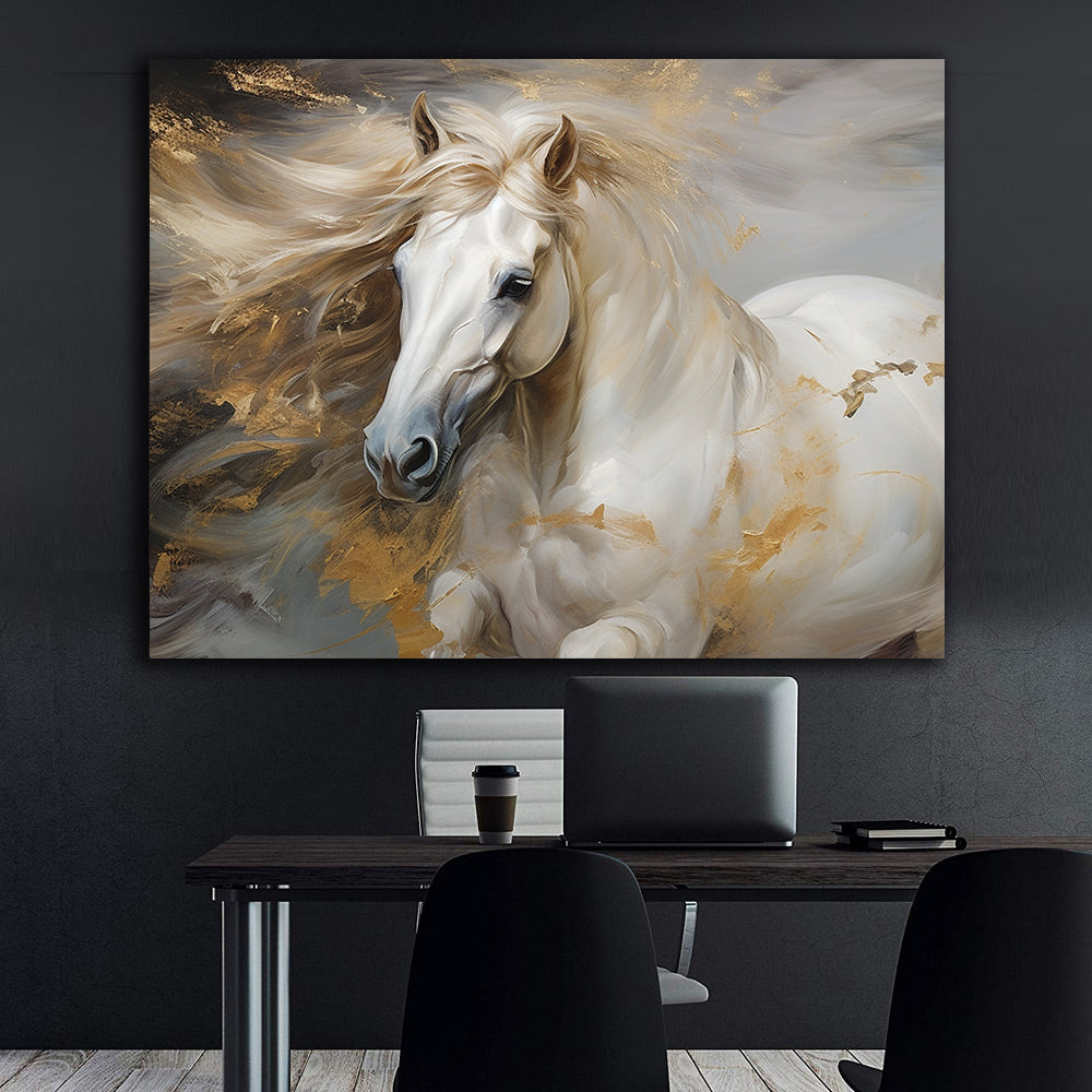 Leinwandbild - Sportliches weißes Pferd