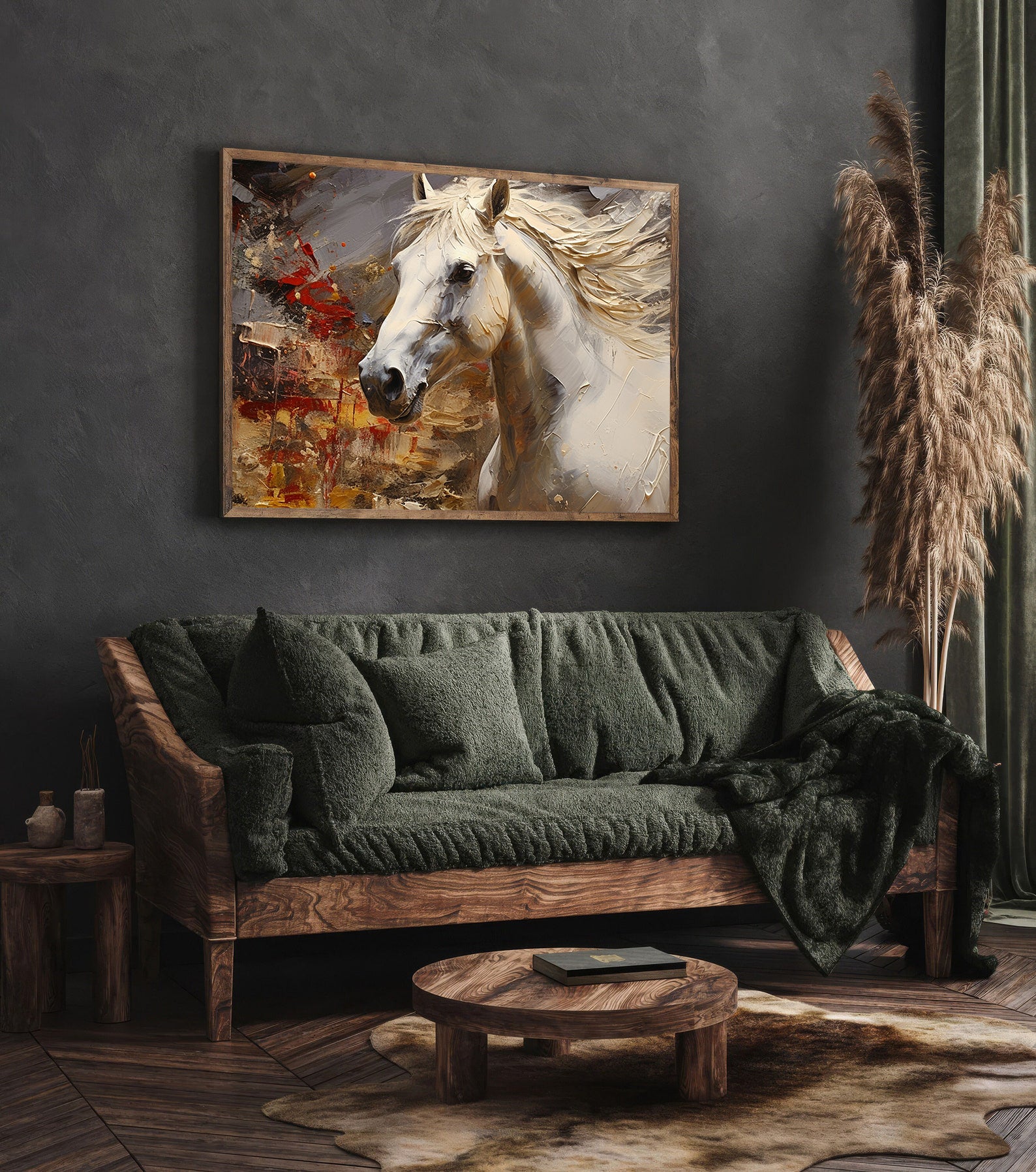 Leinwandgemälde - Weißes und goldenes Pferd