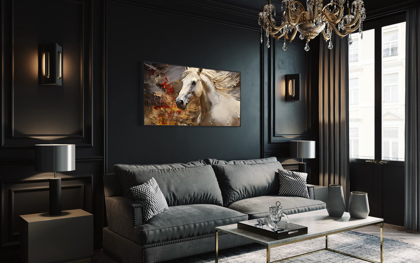 Leinwandgemälde - Weißes und goldenes Pferd