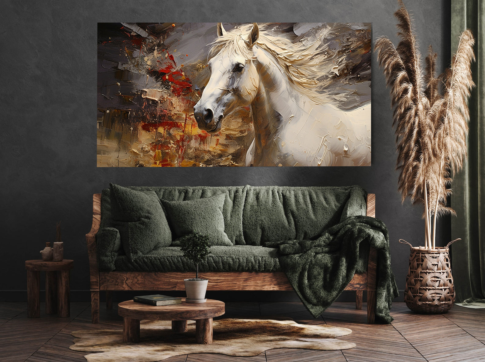 Leinwandgemälde - Weißes und goldenes Pferd