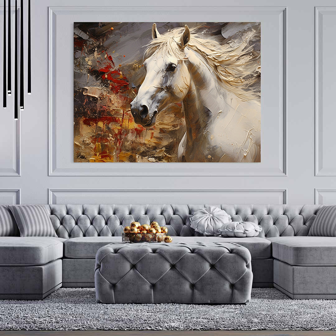 Leinwandgemälde - Weißes und goldenes Pferd