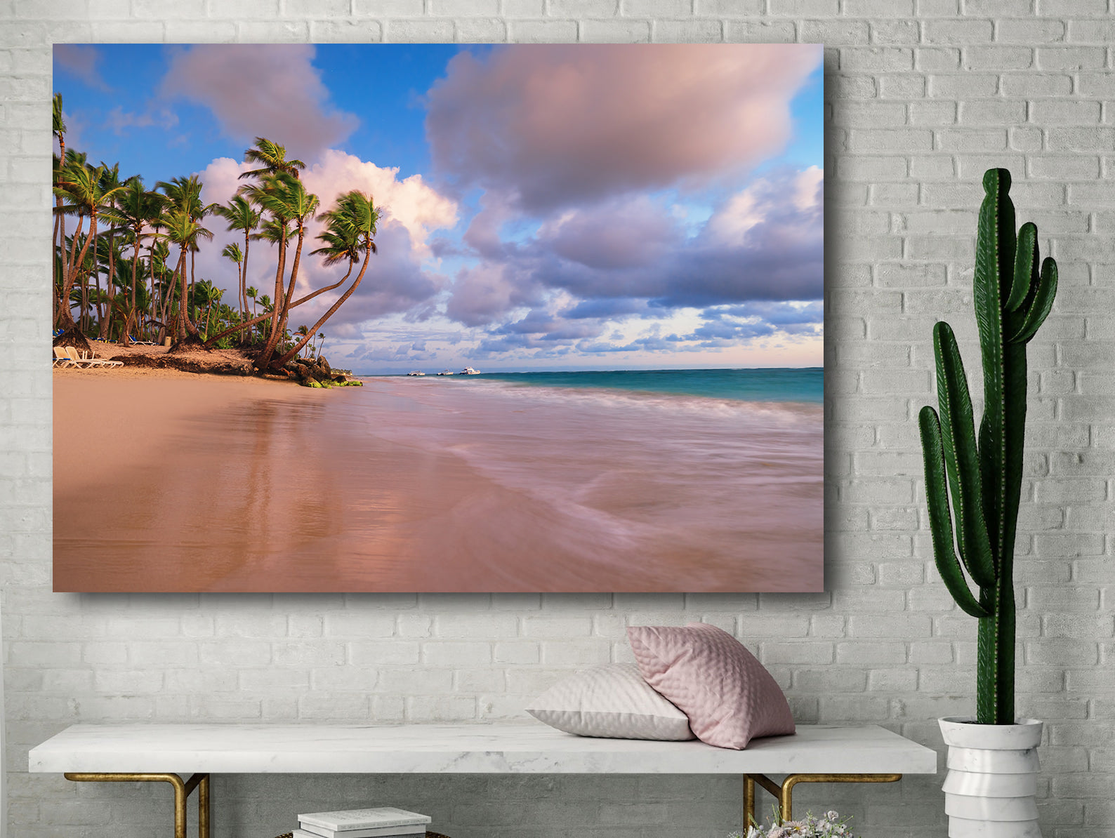 Leinwandbild - Strand mit Palmen