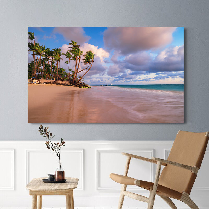 Leinwandbild - Strand mit Palmen