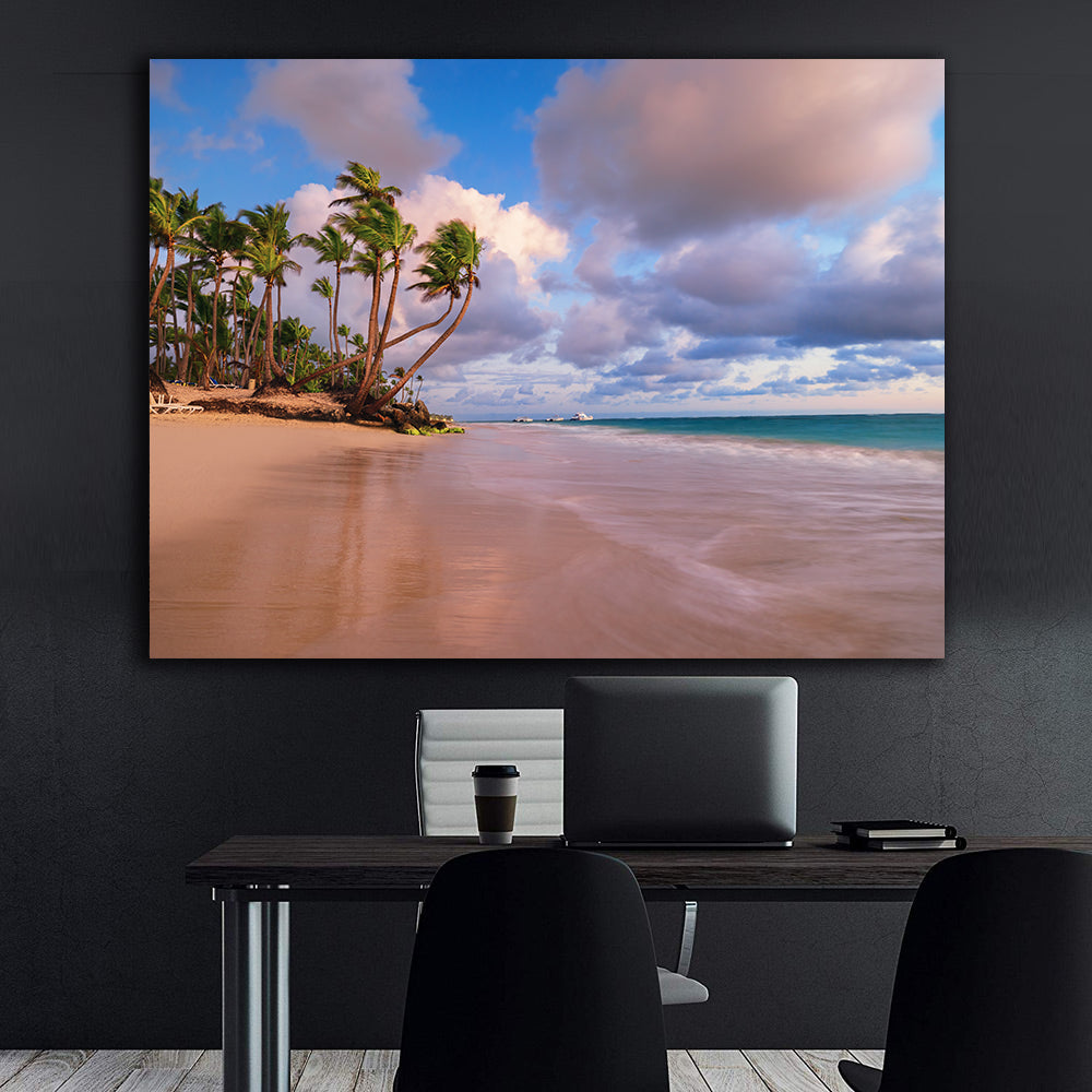 Leinwandbild - Strand mit Palmen