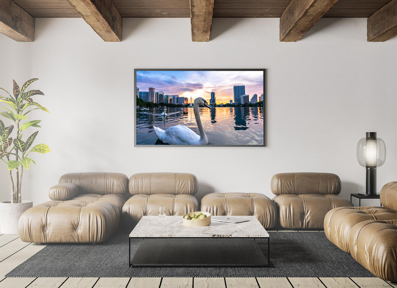 Leinwandbild - Schwäne auf dem Wasser