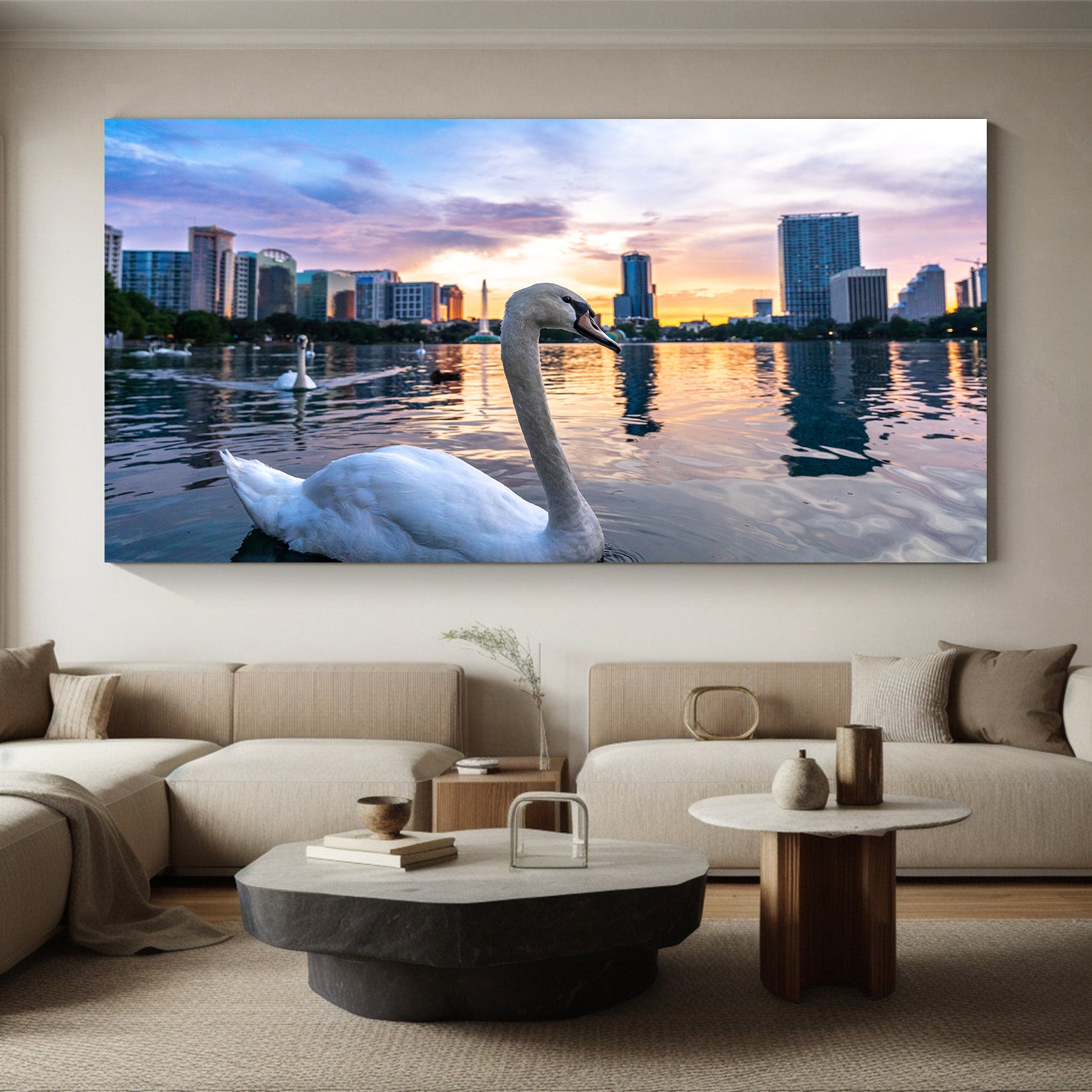 Tablou Canvas - Lebede pe Apă