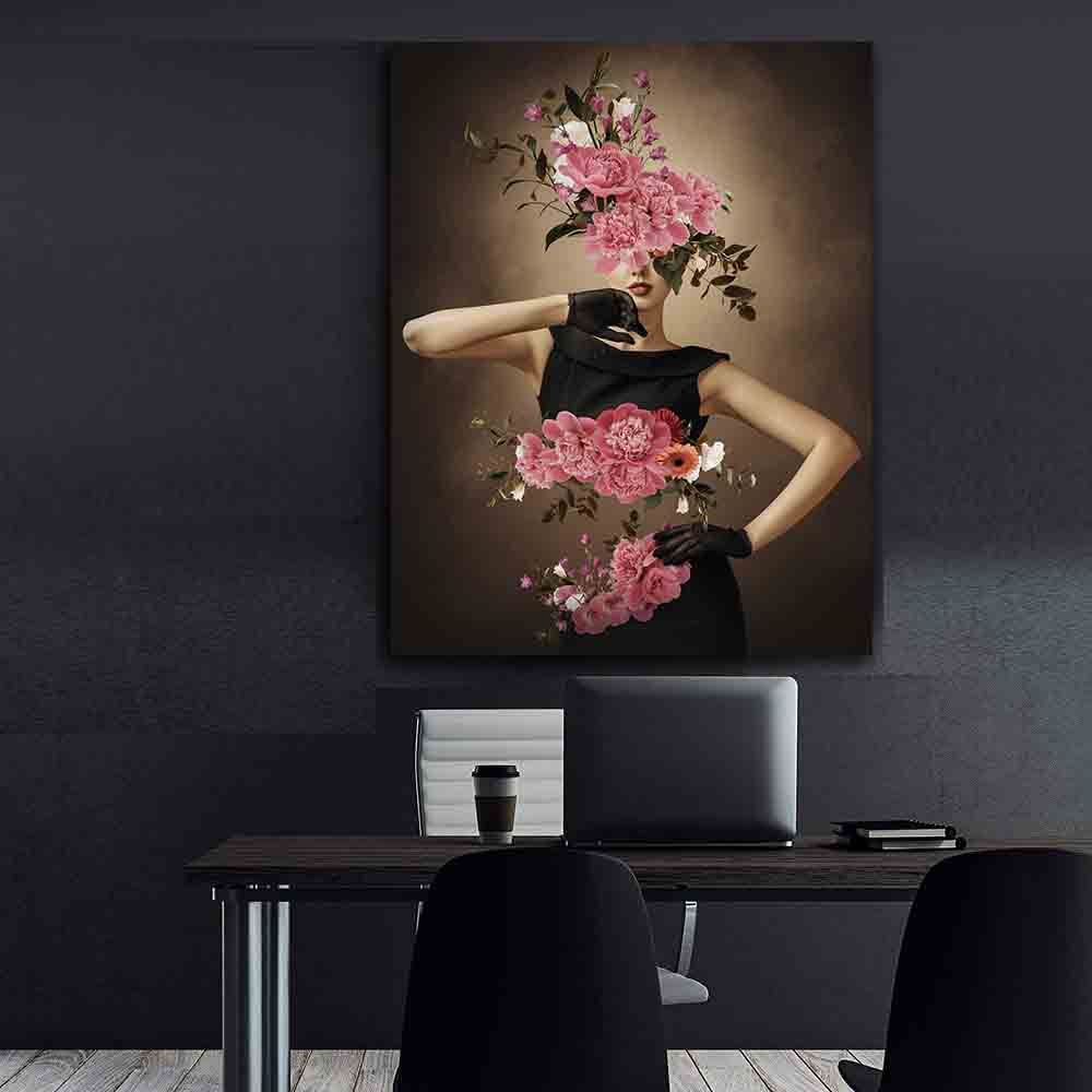 Peinture sur toile - Femme aux fleurs