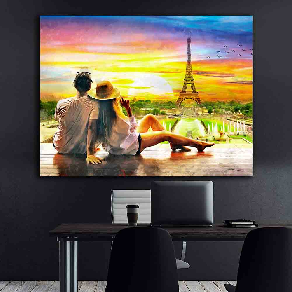 Leinwandgemälde - Paar und der Eiffelturm