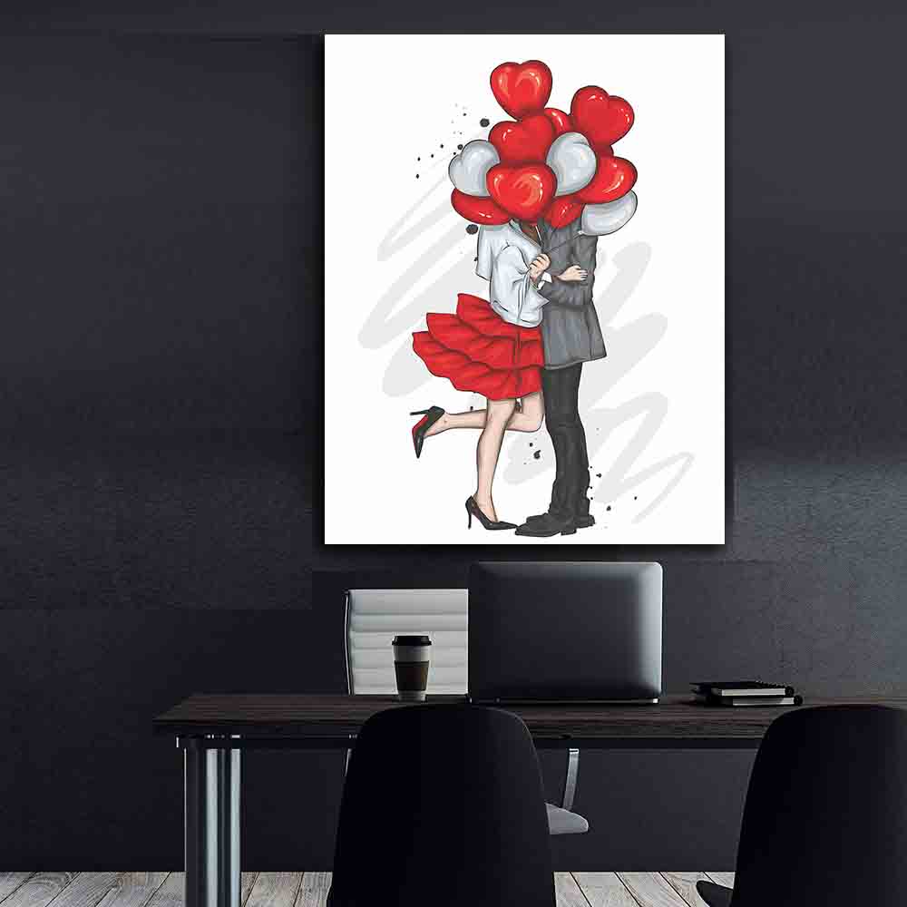 Leinwandbild - Paar mit Luftballons