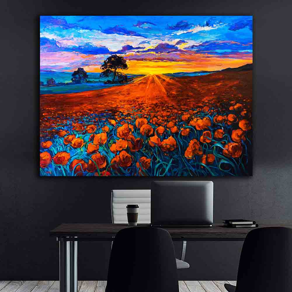 Tableau sur toile - Champ de fleurs rouges