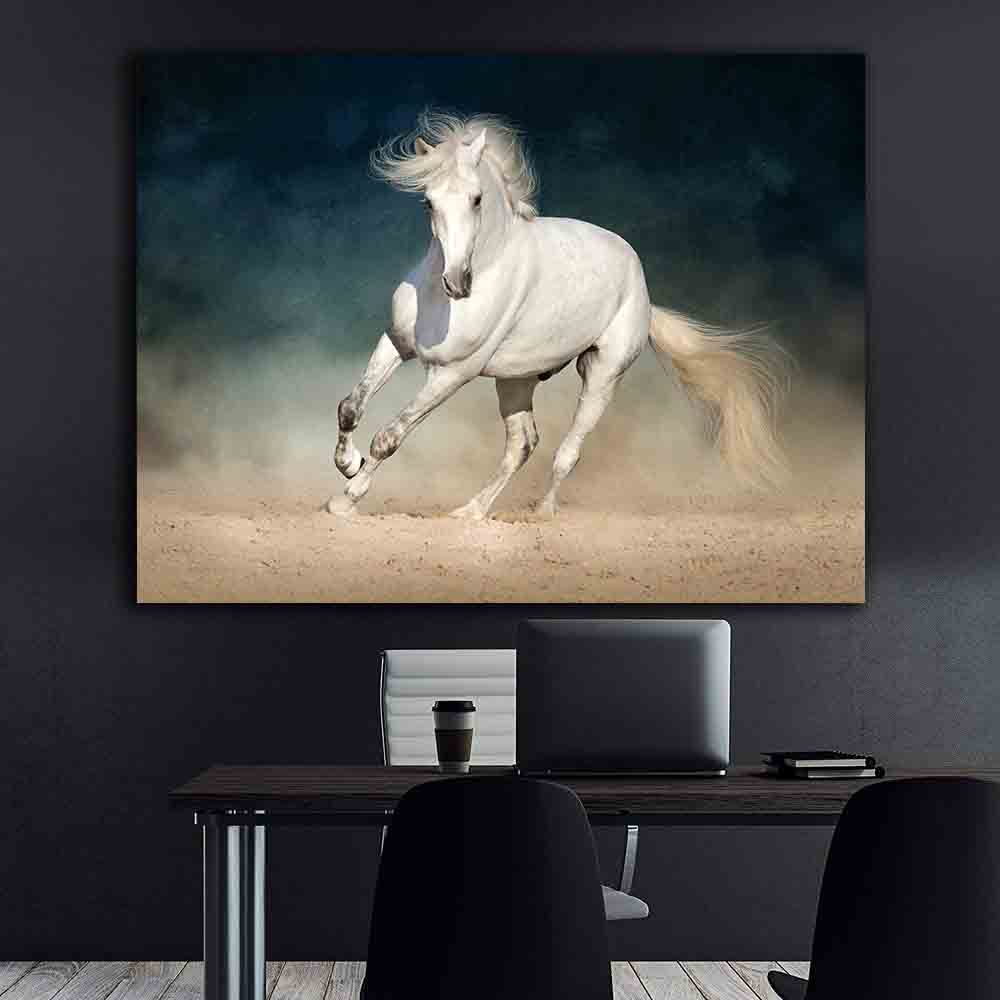 Leinwandgemälde - Laufendes weißes Pferd