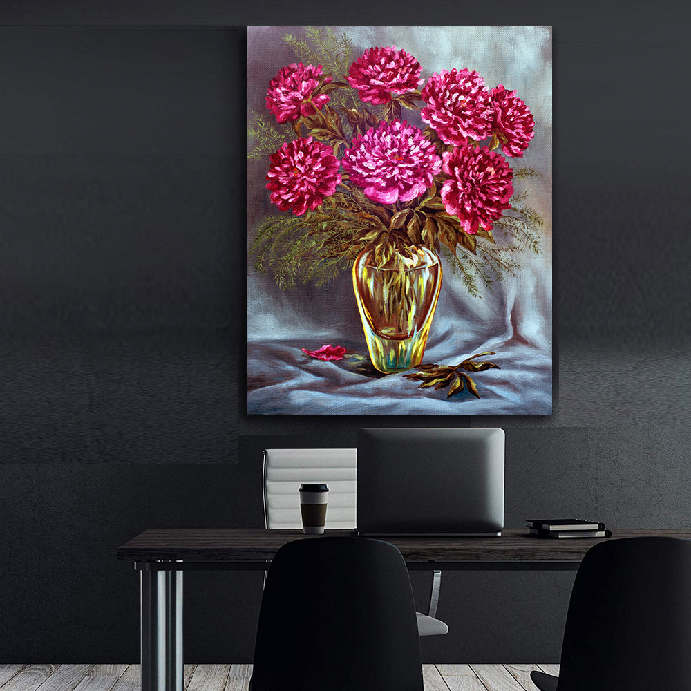 Tableau sur toile - Vase avec fleurs roses