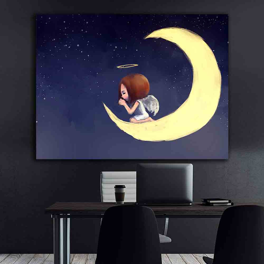 Leinwandbild - Engel auf dem Mond
