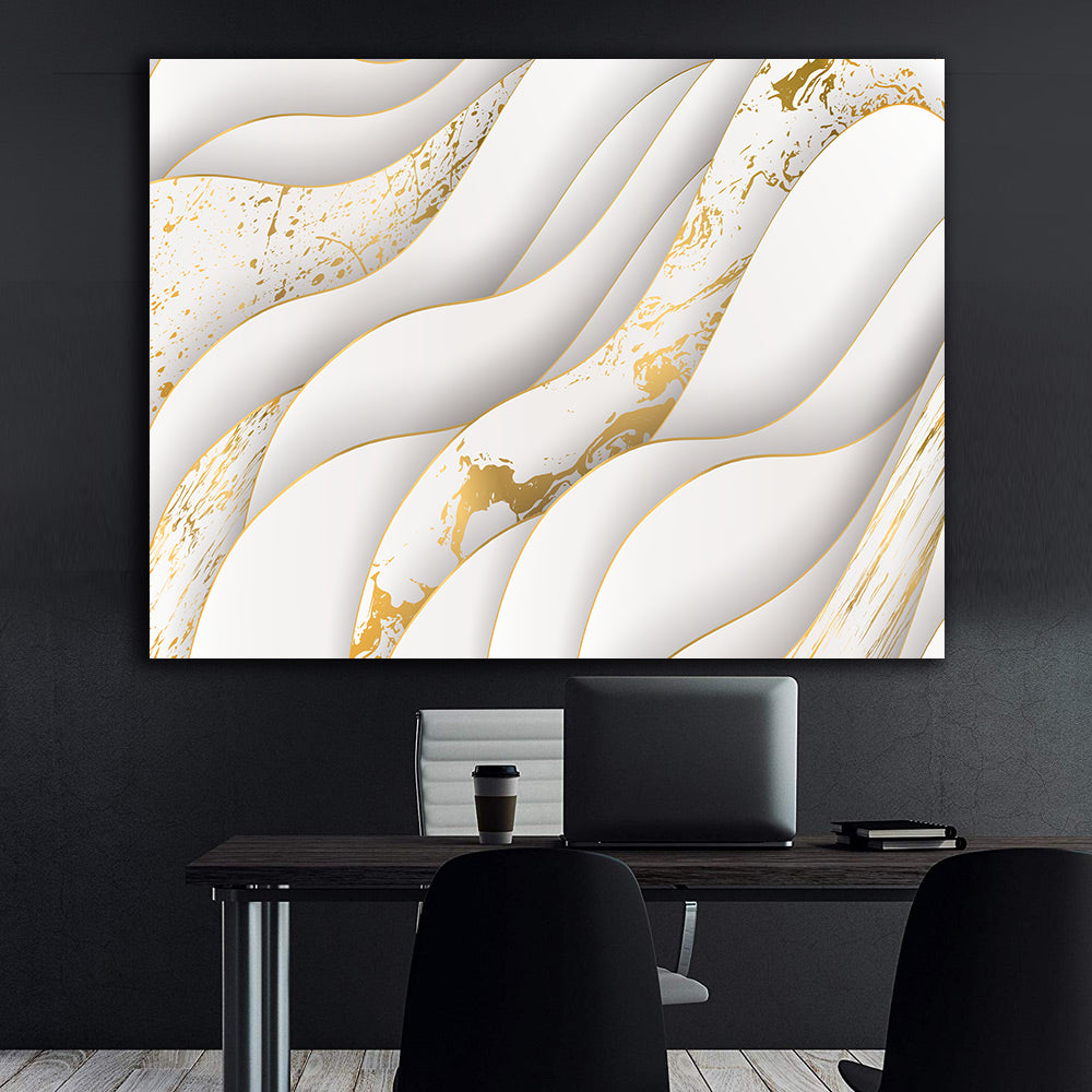 Peinture sur toile - Abstrait blanc et or