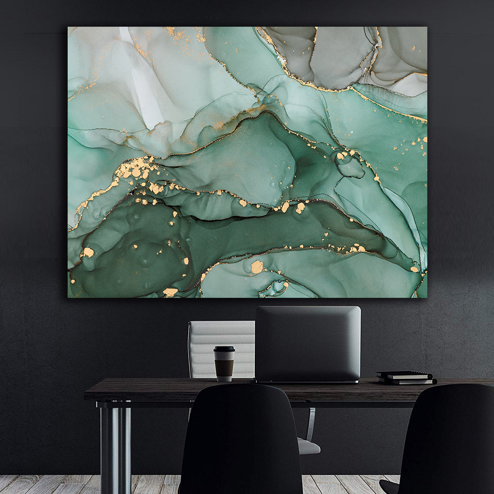 Leinwandgemälde - Grün und Gold Abstrakt