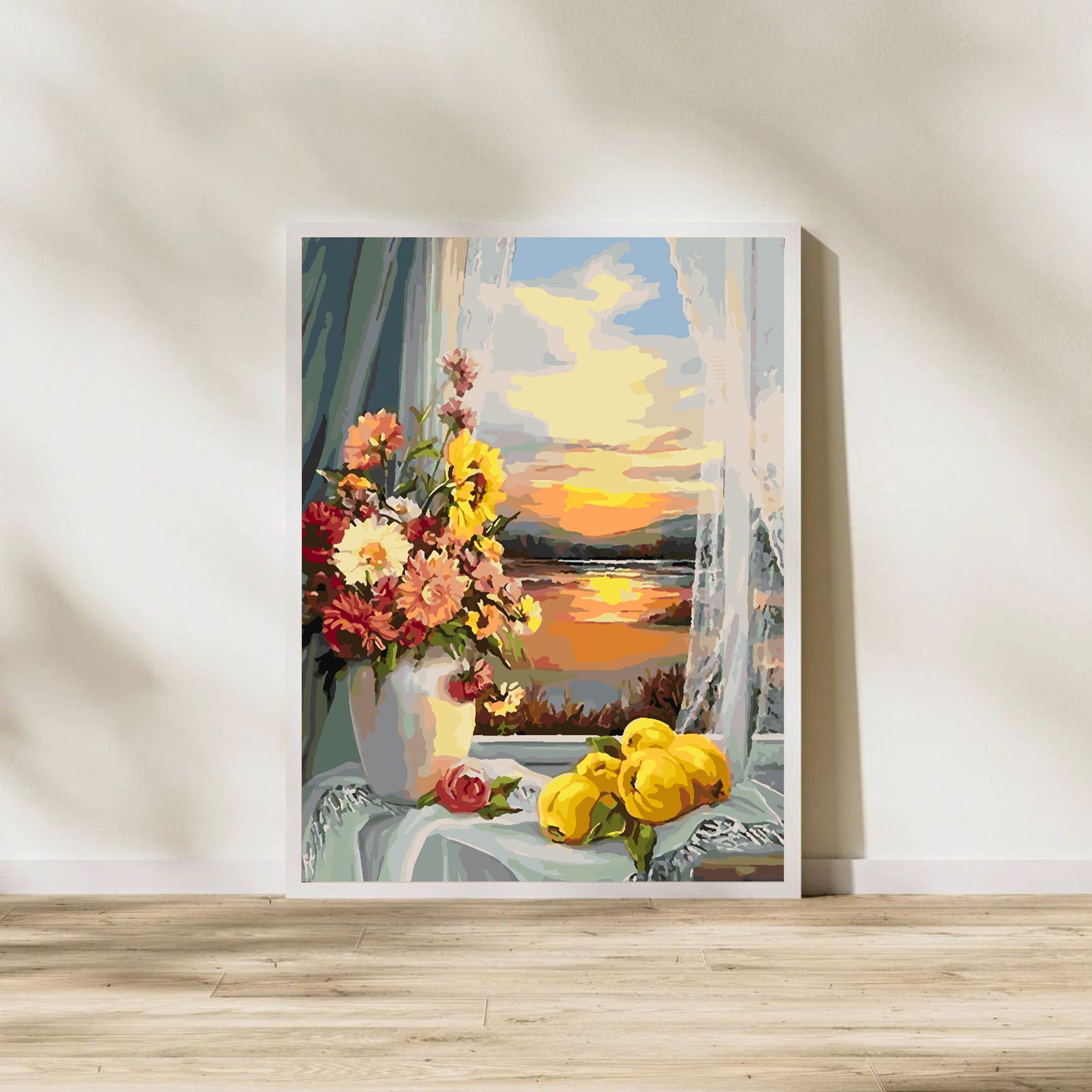 Malen nach Zahlen - Blumen in einer Vase und Sonnenuntergang 4332