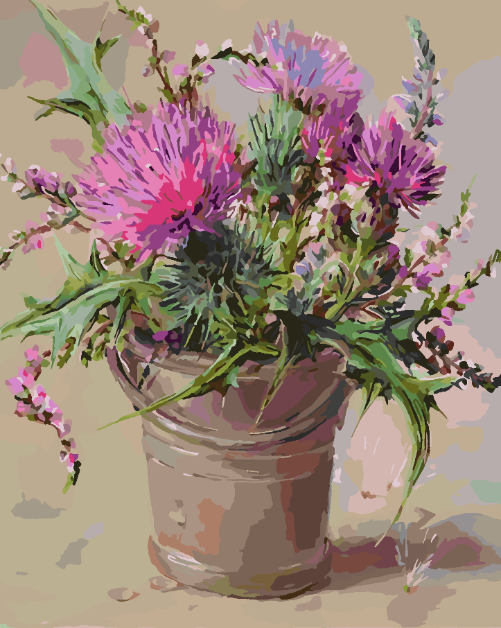 Malen nach Zahlen - Rosa Blumen in Vase 4388