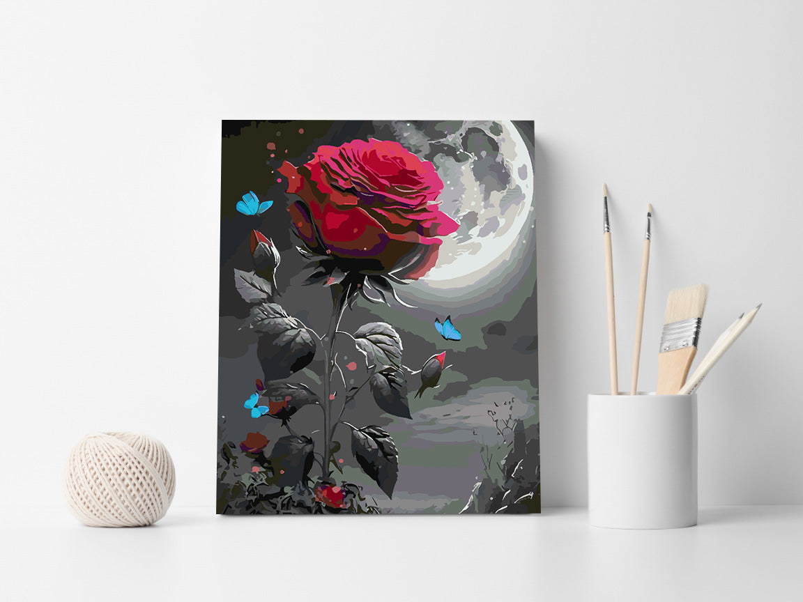 Malen nach Zahlen - Rote Rose und Schmetterling 4697