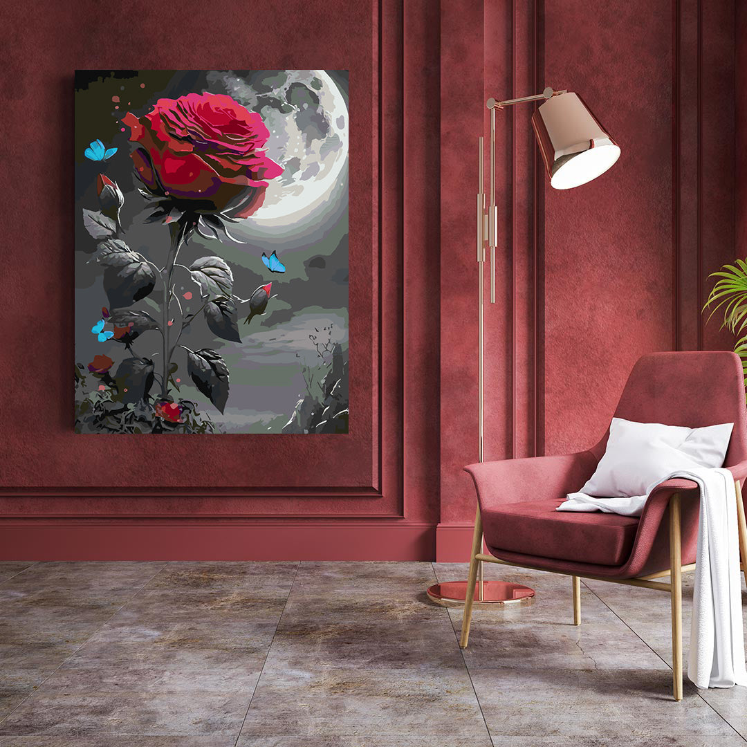 Malen nach Zahlen - Rote Rose und Schmetterling 4697