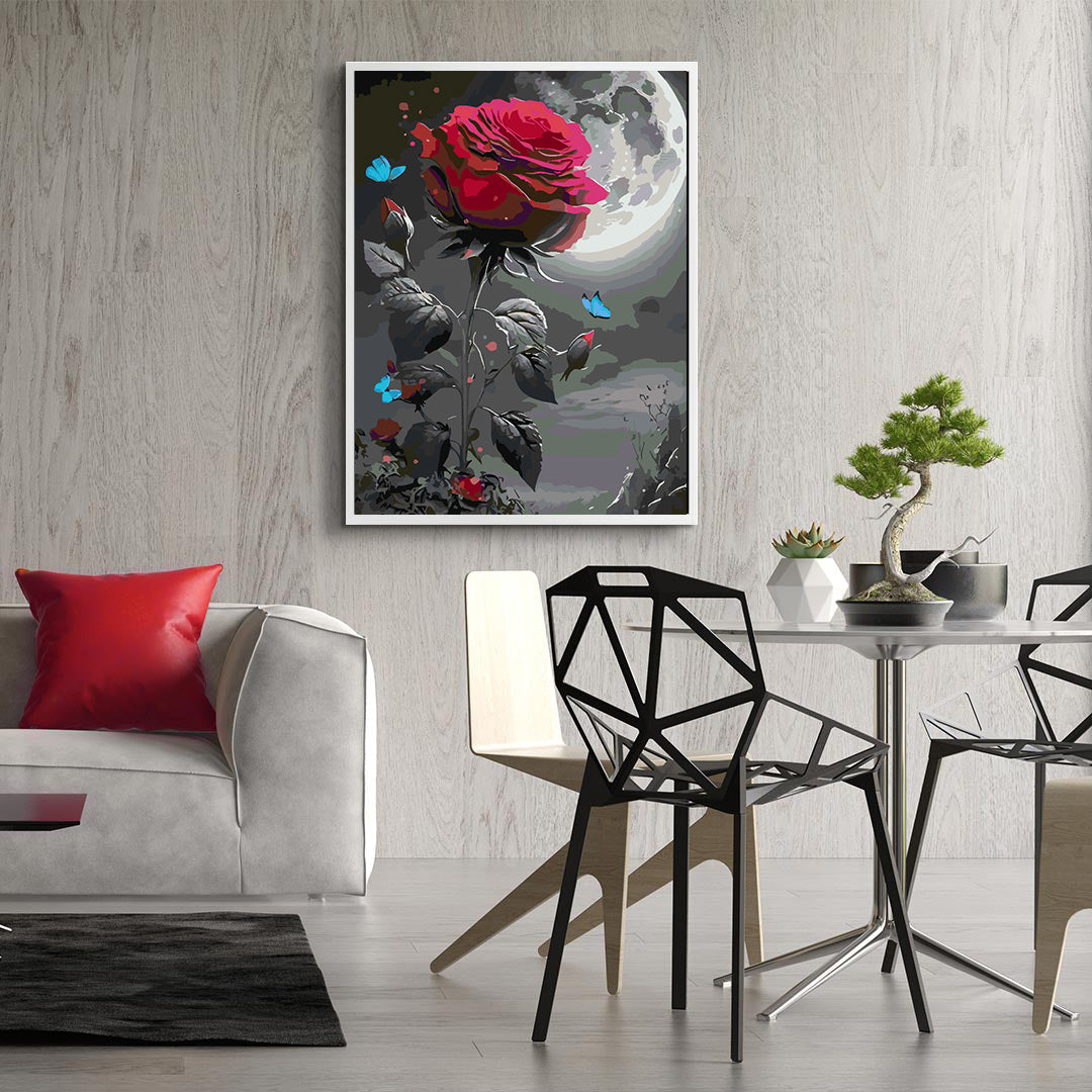 Malen nach Zahlen - Rote Rose und Schmetterling 4697