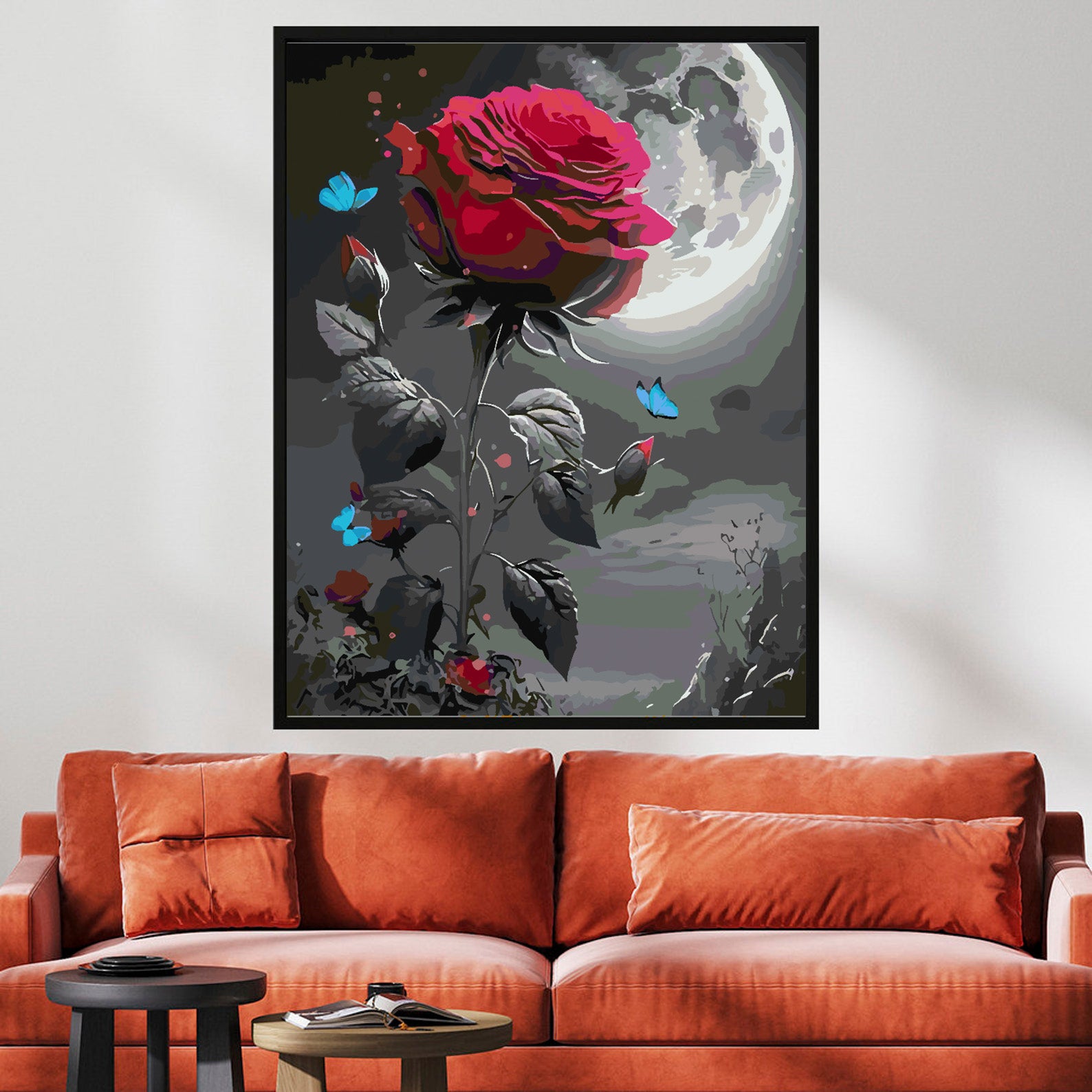 Malen nach Zahlen - Rote Rose und Schmetterling 4697