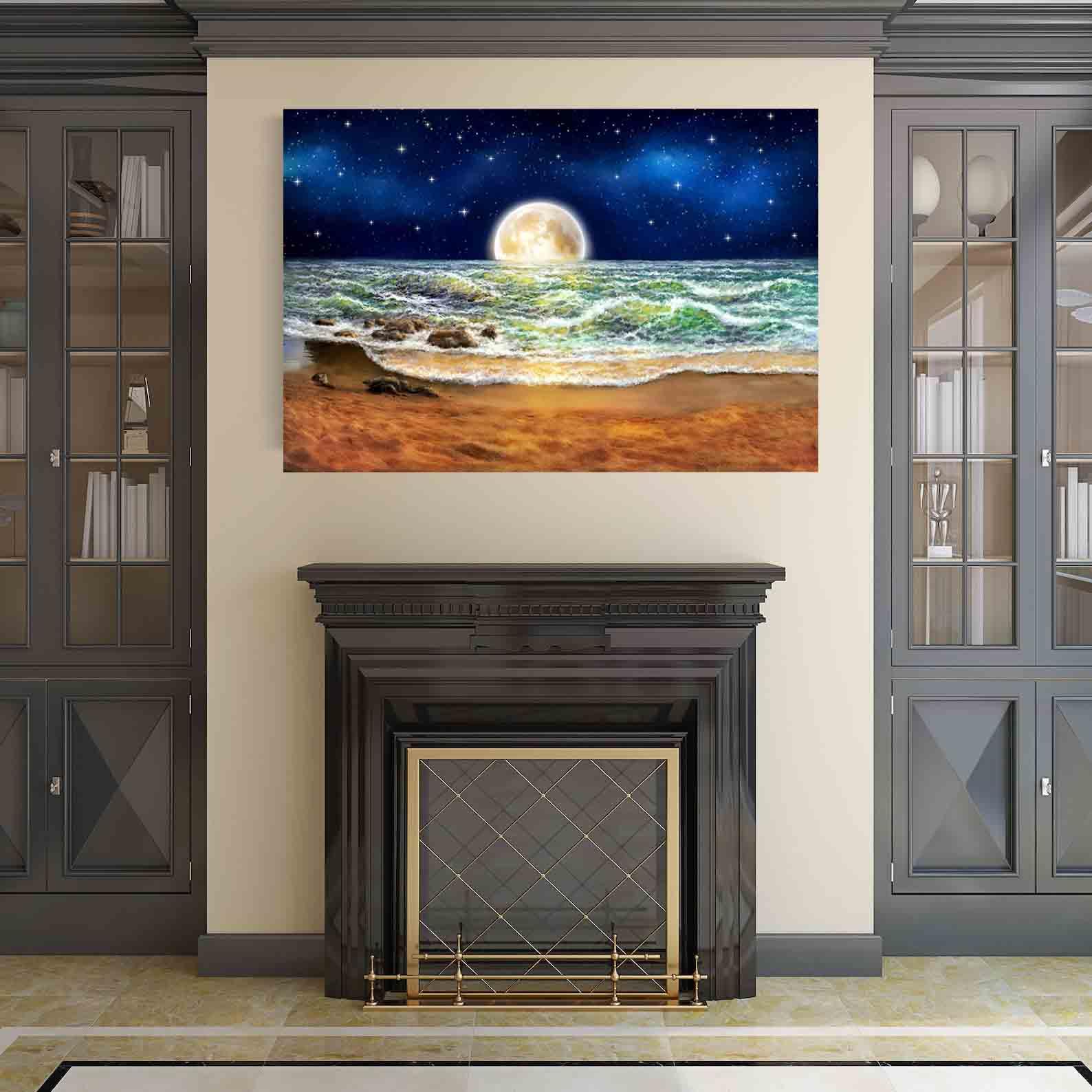 Leinwandbild - Mond über dem Meer