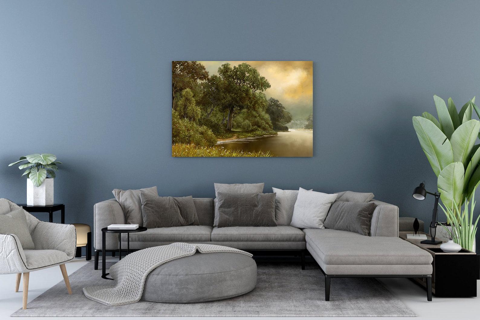 Leinwandbild - Sommerlandschaft mit Fluss