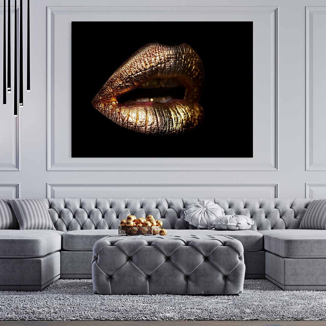 Peinture sur toile – Lèvres dorées